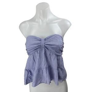 Edikted Women's Blue Striped Sleeveless Strapless Ruffle Crop Blouse Tube Top M